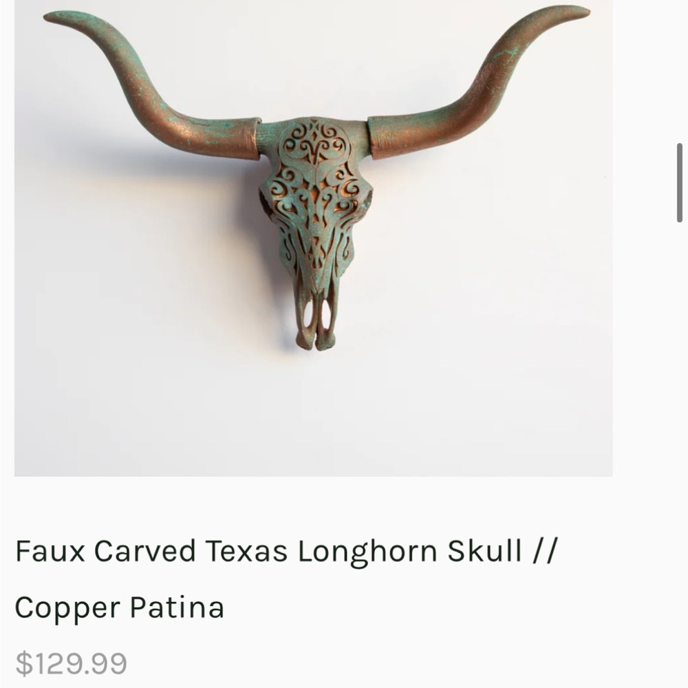Boho Southwestern Faux Carved Longhorn Skull